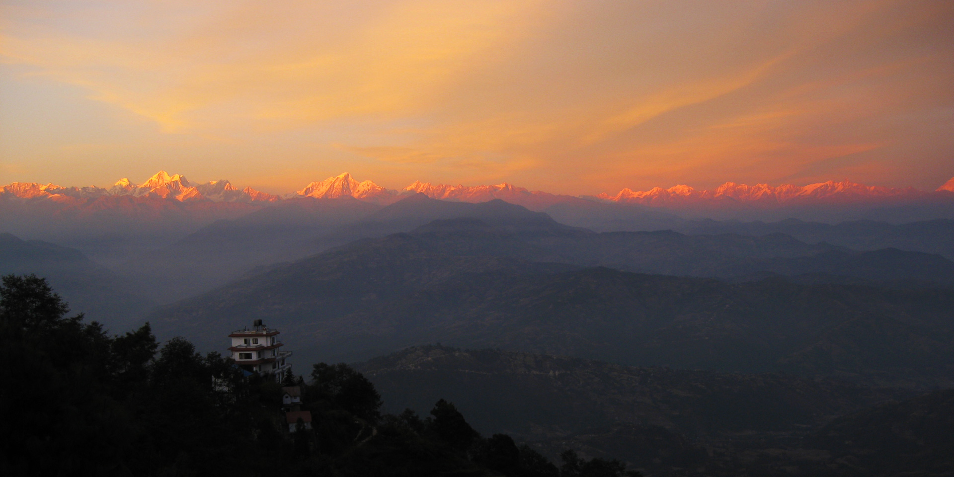 Sunset from Club Himalaya Hotel in Nagarkot, Nepal