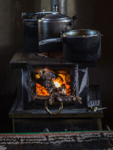 Kitchen stove in tea house on the Langtang trek in Nepal