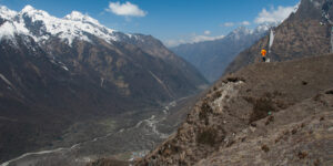 View from Tsergo Ri above Kyangjin Village on the Lantang trek in Nepal
