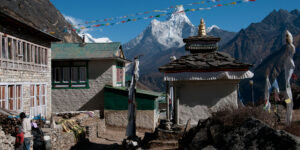 View of Ama Dablam from Khumjung Village in the Khumbu region of Nepal