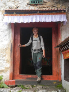 Trekker at the Pangboche monastery in the Khumbu region of Nepal