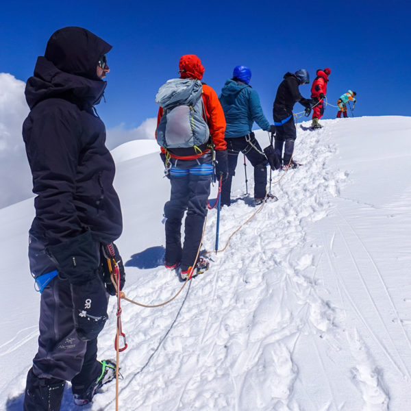 Climbers close to the summit of Mera Peak in Nepal