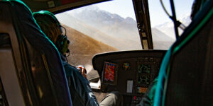 Inside view of a helicopter during a sightseeing flight to Everest in Nepal