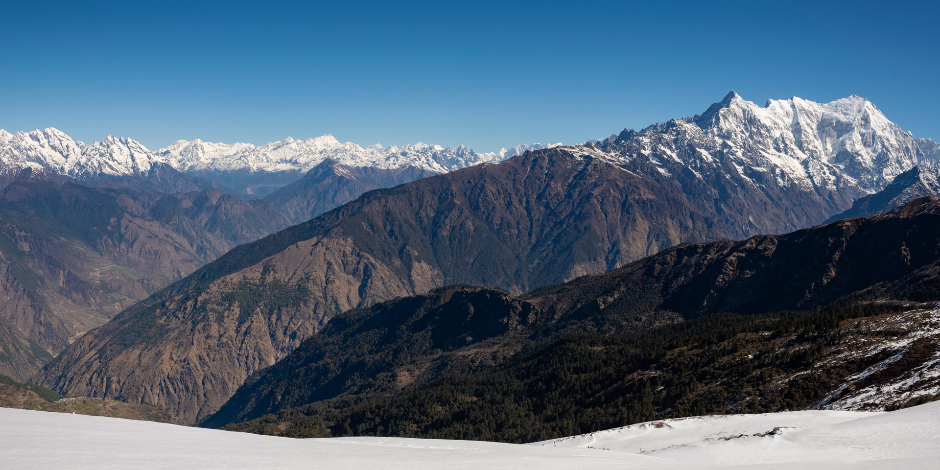 View to Langtang Lirung and into Tibet from Laurabina on the Gosainkunda trail in Nepal