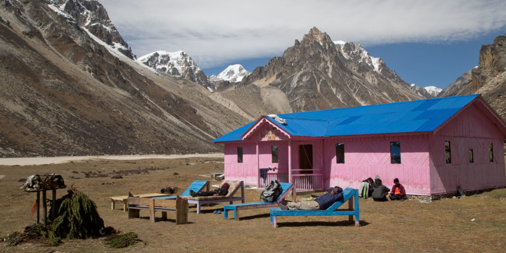 The simple tea house at Lhonak on the Kanchenjunga trek in Nepal