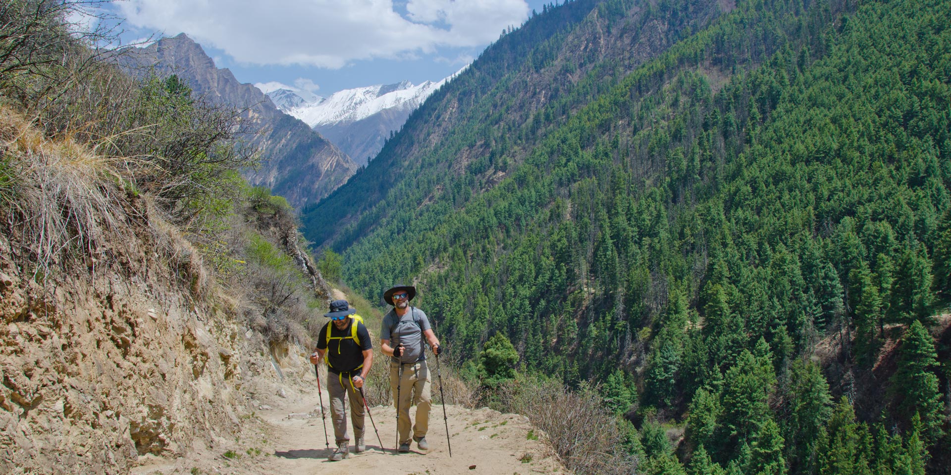 Trekkers on the trail to the Bon Po village of Pungmo in the Shey Phoksundo National park in Nepal