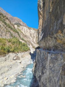 Riders on the road between Bhratang and Pisang on the Annapurna Circuit