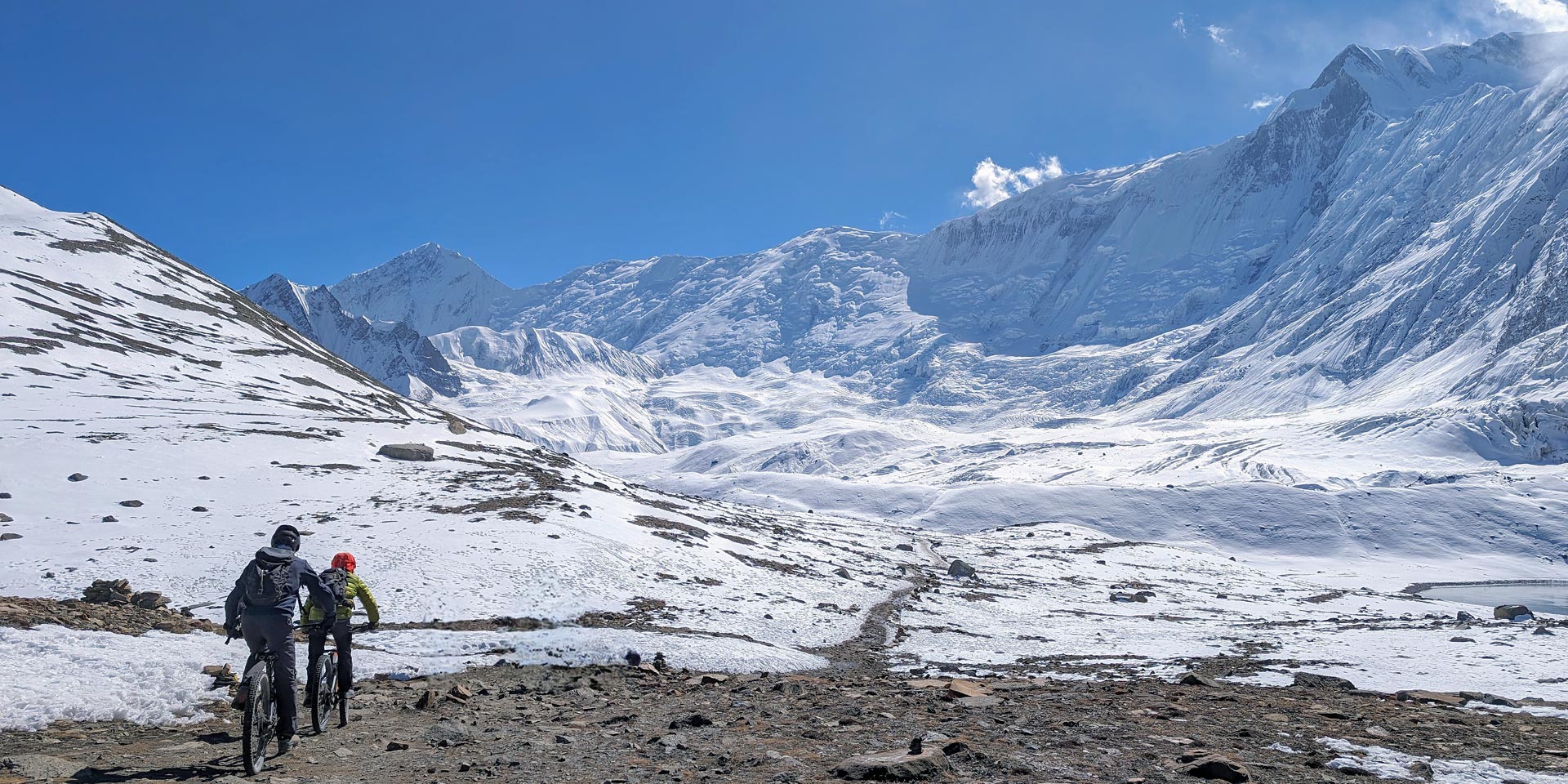 Descending from Tilicho Lake with views of Annapurna III and Gangapurna, on the Annapurna Circuit in Nepal