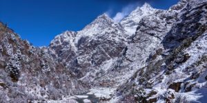 Beding village with Dolma Khang 6332m in the background on the Rolwaling trek in Nepal