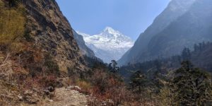 View of Chekigo 6257m from above Thang Dingma on the Rolwaling trek in Nepal