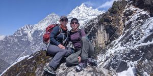 View of Dolma Khang 6332m, Gauri 6983 and Sharkar 7135m from viewpoint above Beding on the Rolwaling trek in Nepal