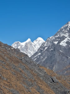 View of Gauri 6983m and Shankar 7135m from the Yarlung Ri Base camp trail in Rolwaling, Nepal